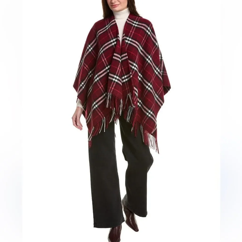 Burberry red Charlotte Check Wool-Cashmere Cape - Picture 6 of 12